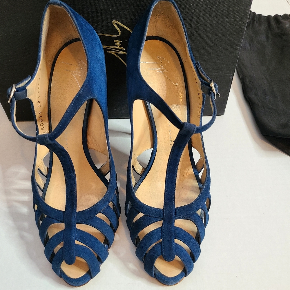 Giuseppe Zanotti Blue Suede Heels - Picture 8 of 15